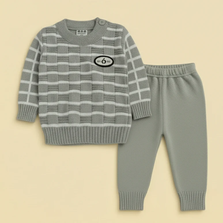 Baby Woolen Pajama Set Stripes Grey - Sunshine