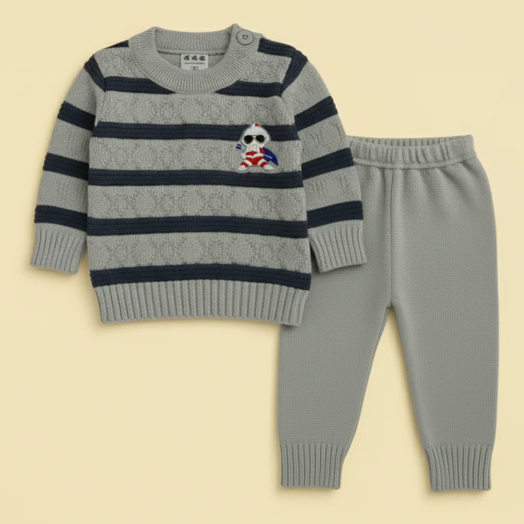 Baby Woolen Pajama Set Stripes Grey - Sunshine