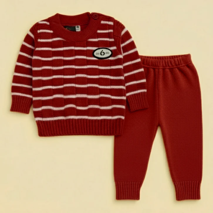 Baby Woolen Pajama Set Stripes Red - Sunshine