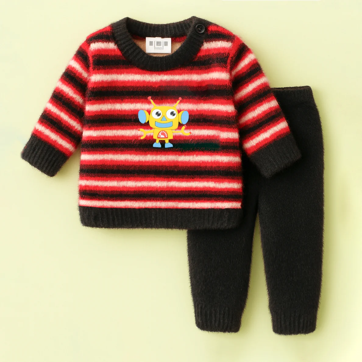 Baby Woolen Pajama Set Stripes Robot Red - Sunshine