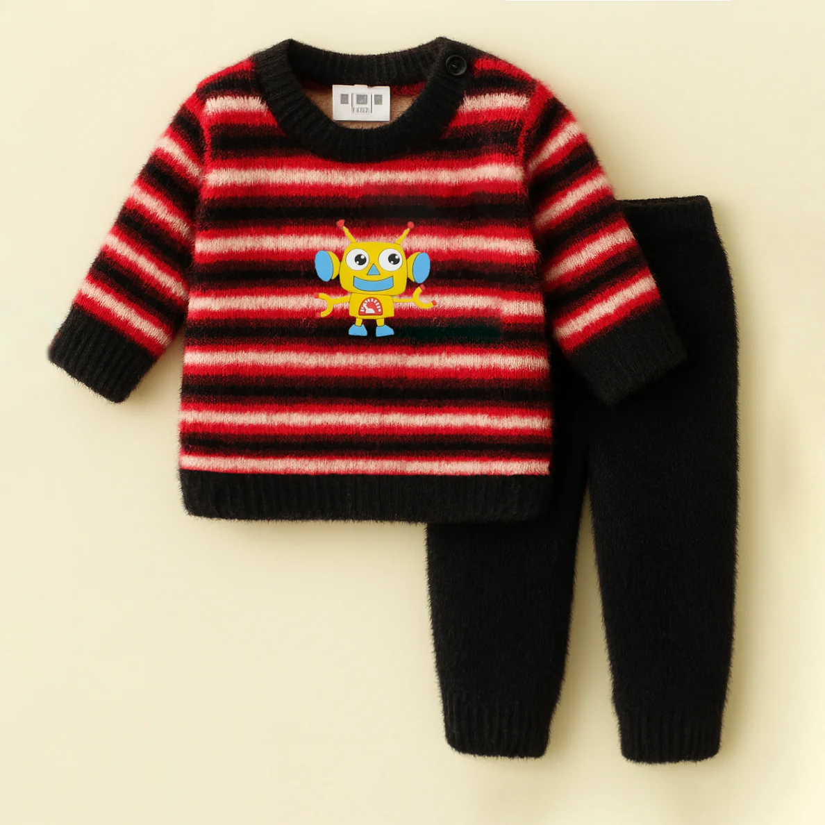 Baby Woolen Pajama Set Stripes Robot Red - Sunshine - Image 3
