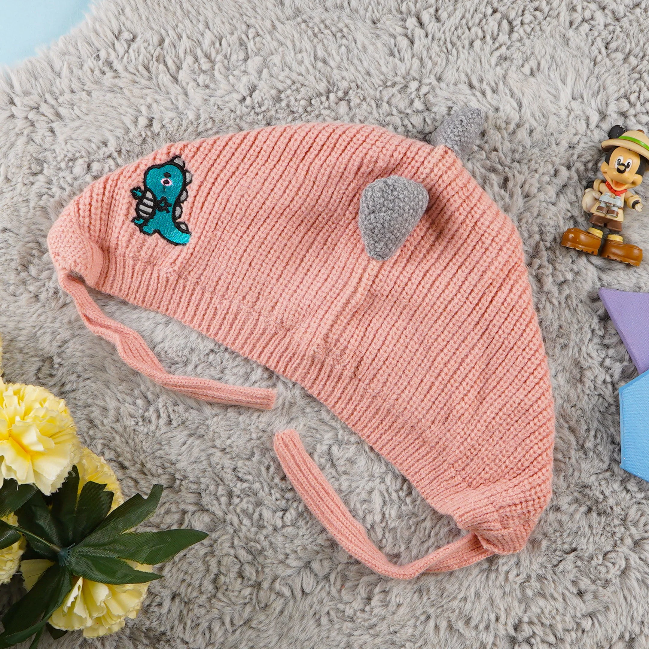 Baby Woolen String Cap Dino Peach - Sunshine - Image 4