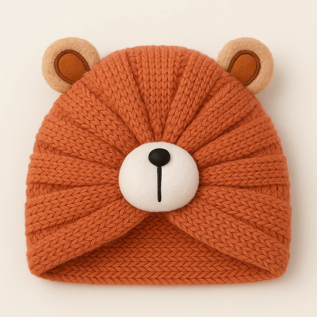 Baby Woolen Turban Cap Bear Light Brown - Sunshine