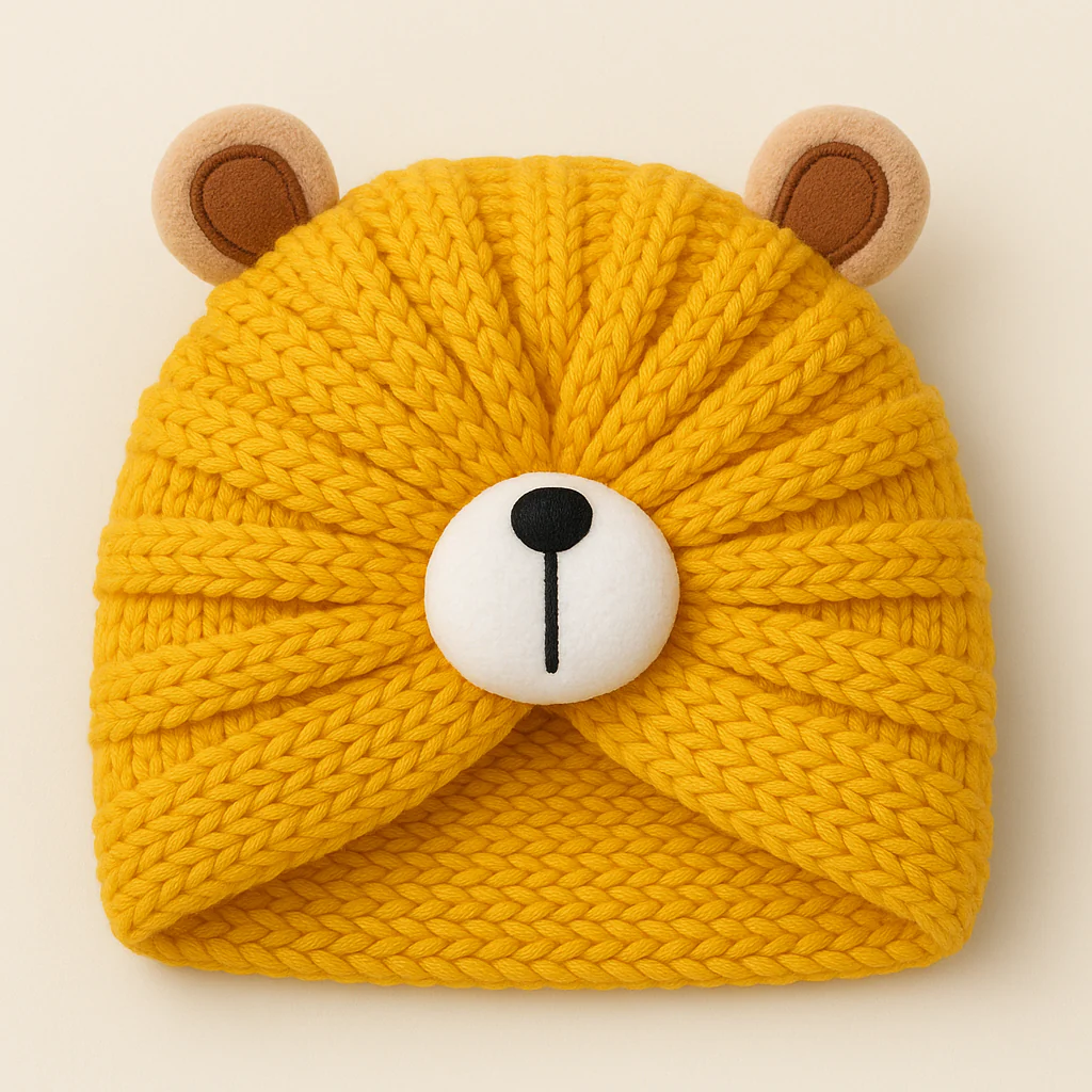 Baby Woolen Turban Cap Bear Yellow - Sunshine