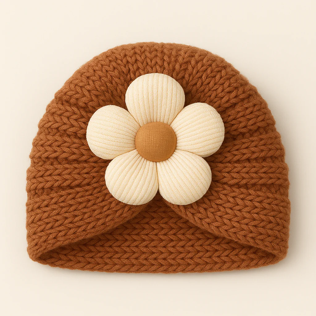 Baby Woolen Turban Cap Flower Brown - Sunshine