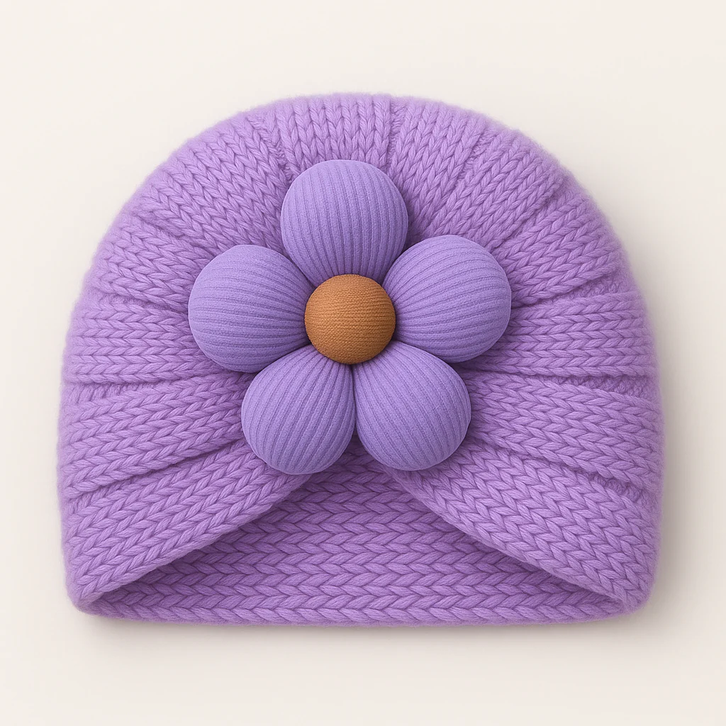 Baby Woolen Turban Cap Flower Purple - Sunshine