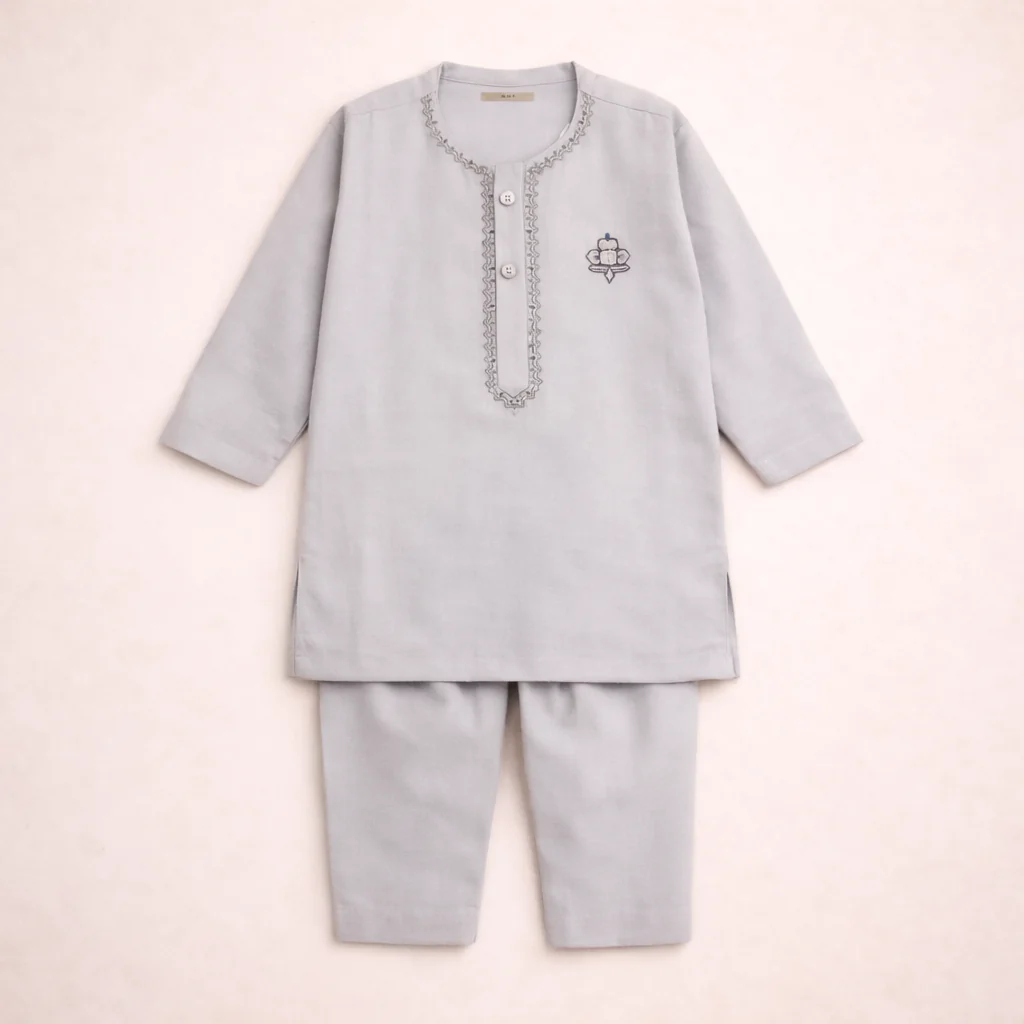 Boys Embroidered Kurta Pajama Grey - Topse