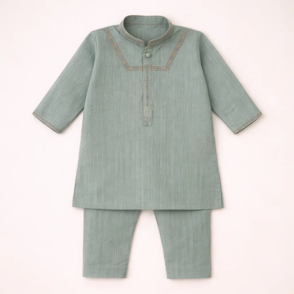 Boys Embroidered Kurta Pajama Set Green - Topse
