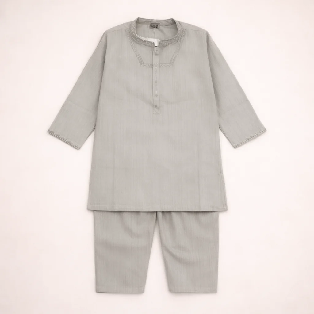 Boys Embroidered Kurta Pajama Set Kameez Brown - Topse