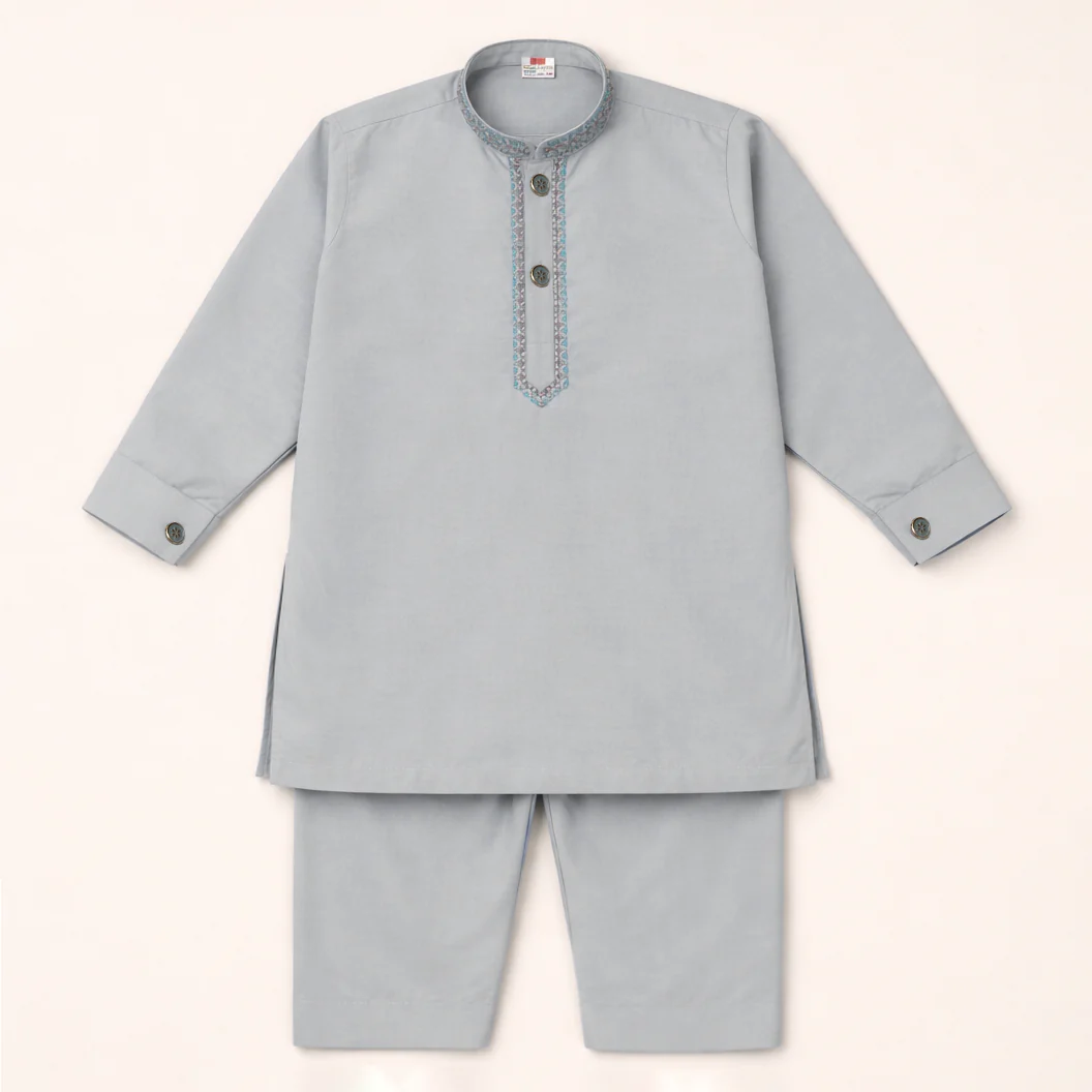 Boys Embroidered Kurta Pajama Set Kameez Glacial Blue - Topse