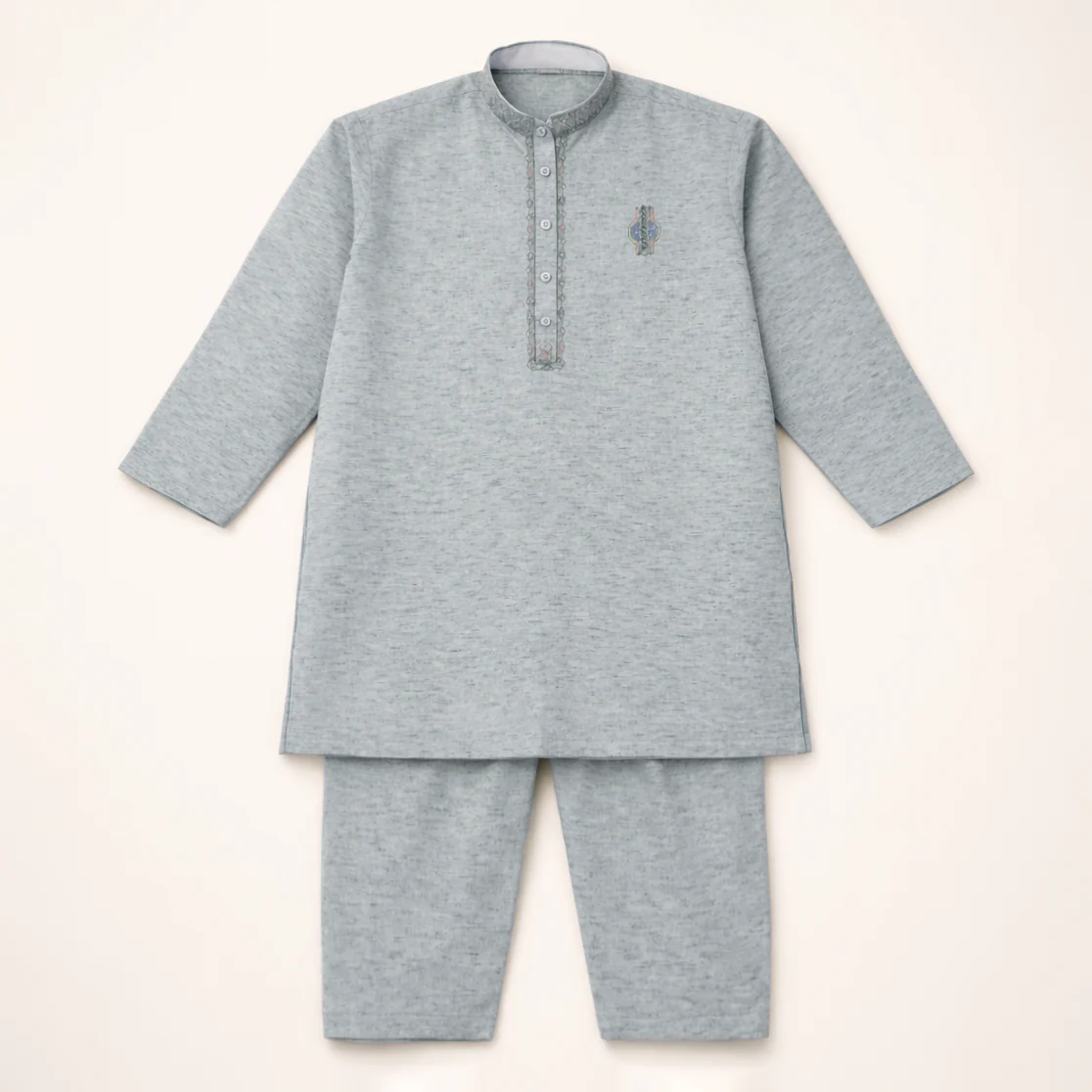 Boys Embroidered Kurta Pajama Set Kameez Light Blue - Topse