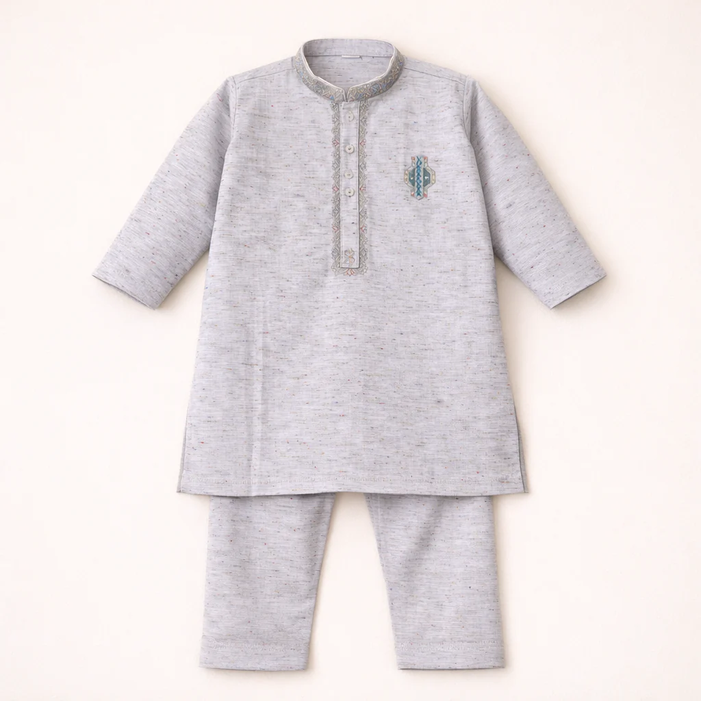 Boys Embroidered Kurta Pajama Set Kameez Light Purple - Topse