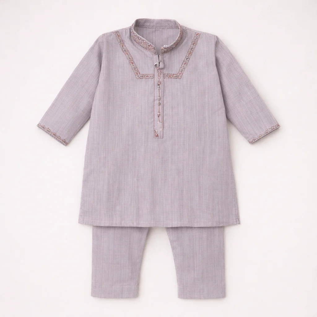 Boys Embroidered Kurta Pajama Set Purple - Topse