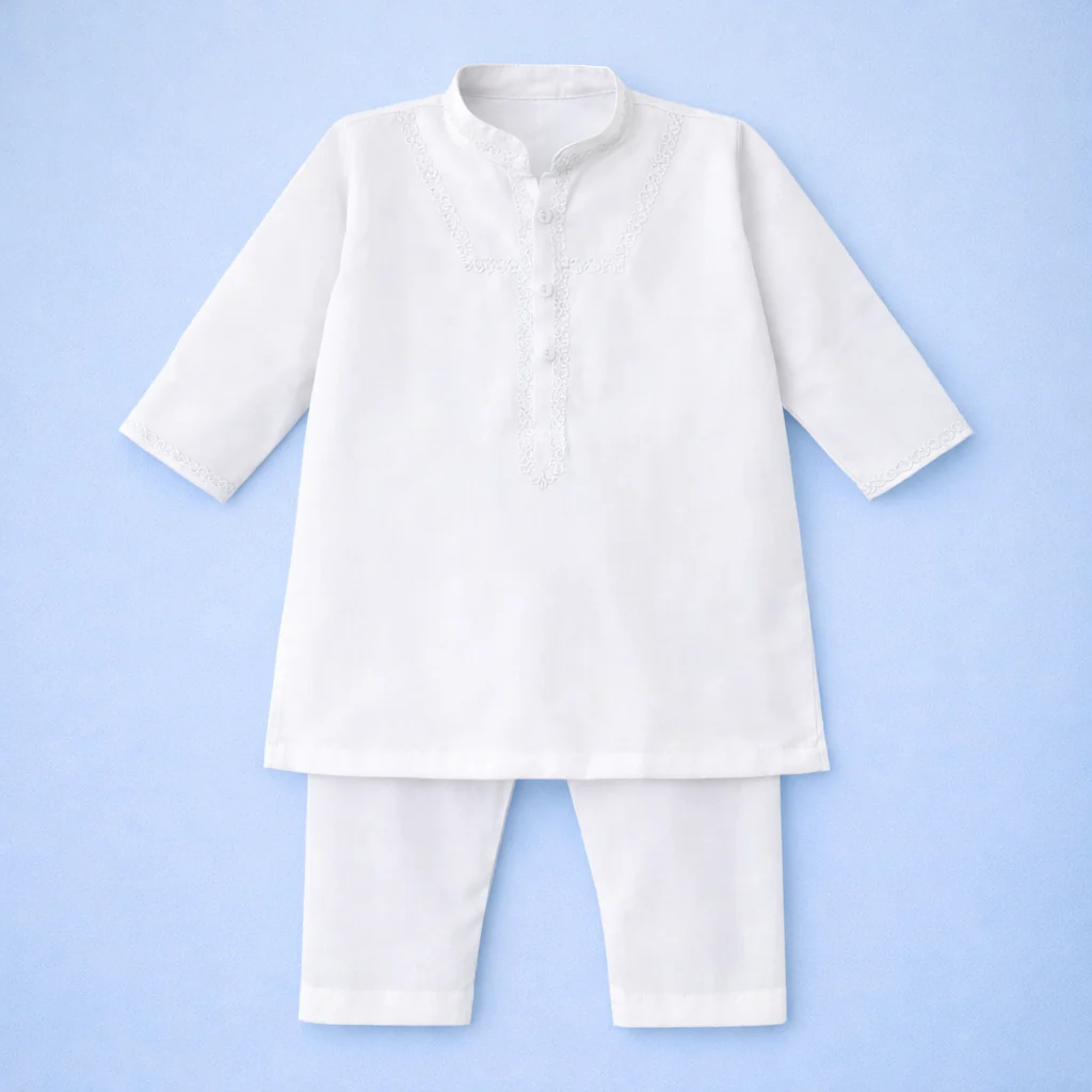 Boys Embroidered Kurta Pajama Set White - Topse