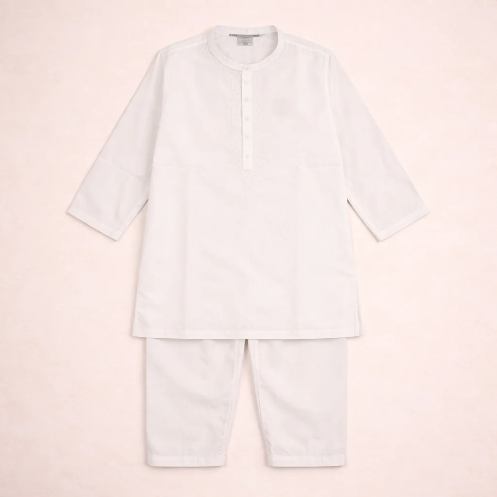 Boys Embroidered Kurta Pajama Set White - Topse