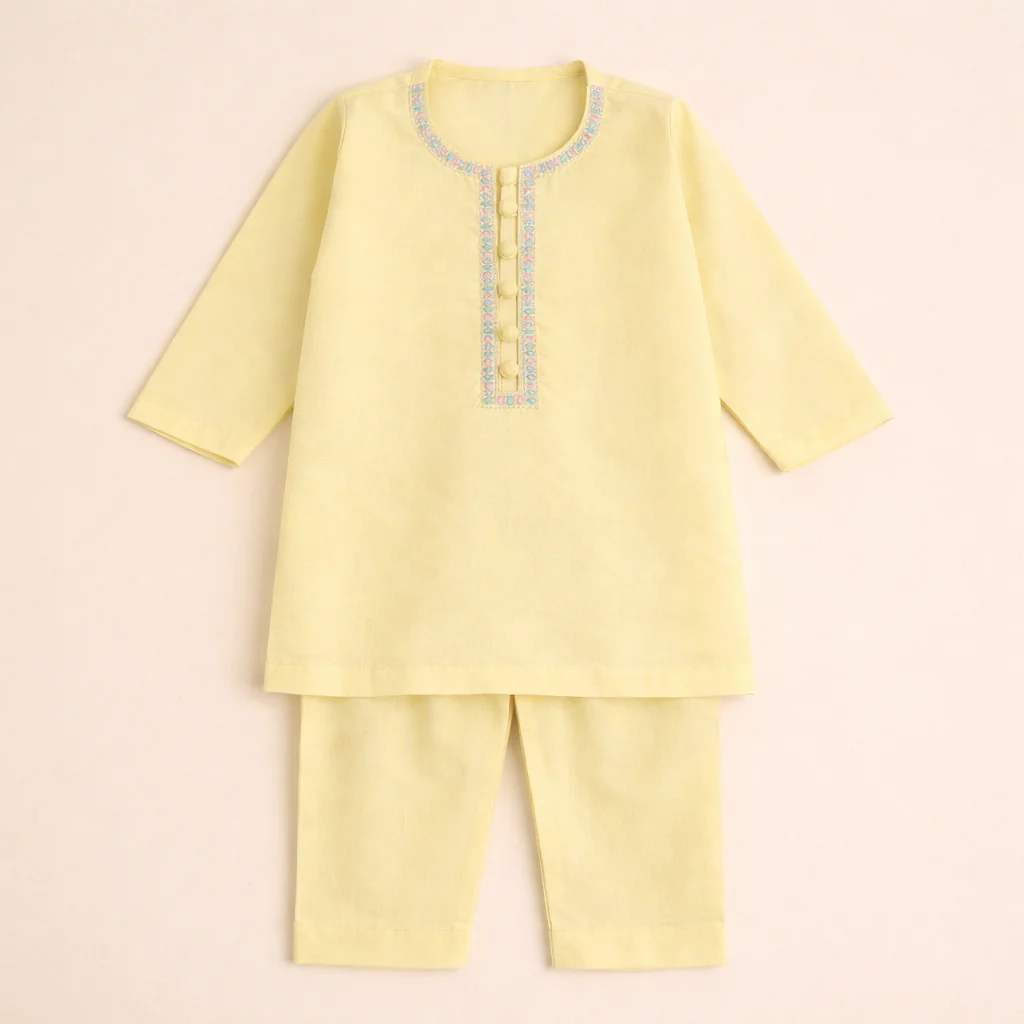 Boys Embroidered Kurta Pajama Set Yellow - Topse