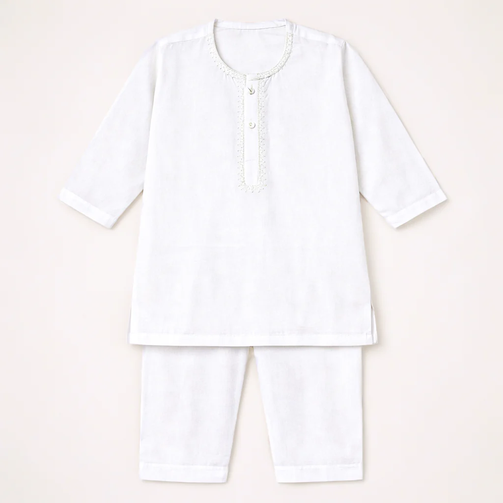 Boys Embroidered Kurta Pajama White - Topse