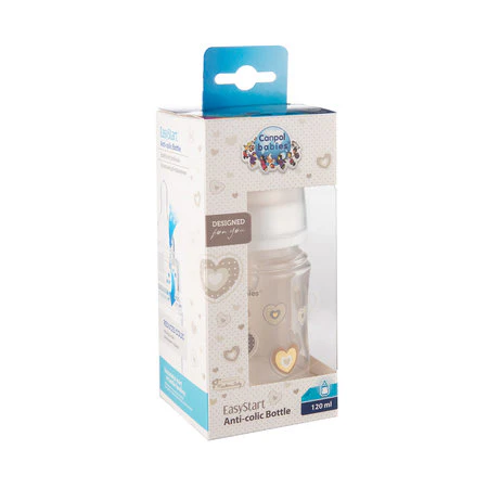 Canpol Babies 120 Ml Wide Neck Anticolic Bottle Easystart - Newborn Baby Beige Hearts - Image 5