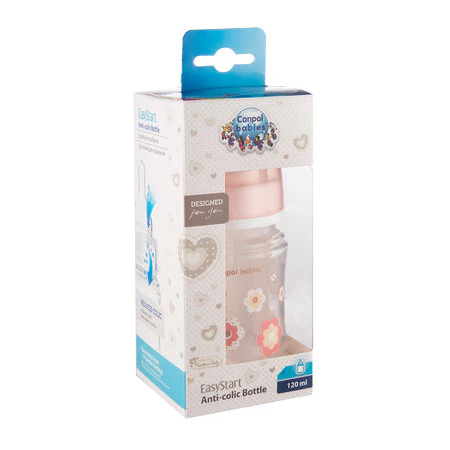 Canpol Babies 120 Ml Wide Neck Anticolic Bottle Easystart - Newborn Baby Pink Flowers - Image 4