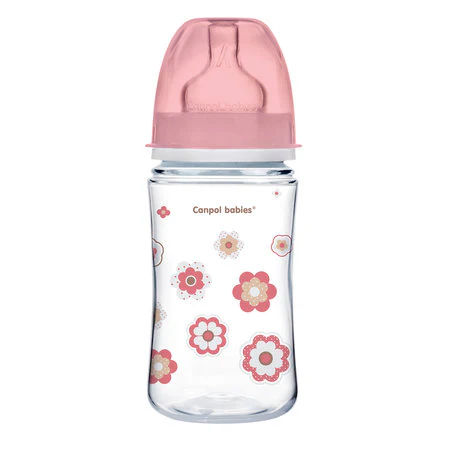 Canpol Babies 240 Ml Wide Neck Anticolic Bottle Easystart - Newborn Baby Pink Flowers - Image 3