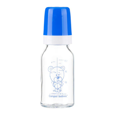 Canpol Babies Narrow Neck Glass Bottle 120Ml Basic Teddy Friend Blue