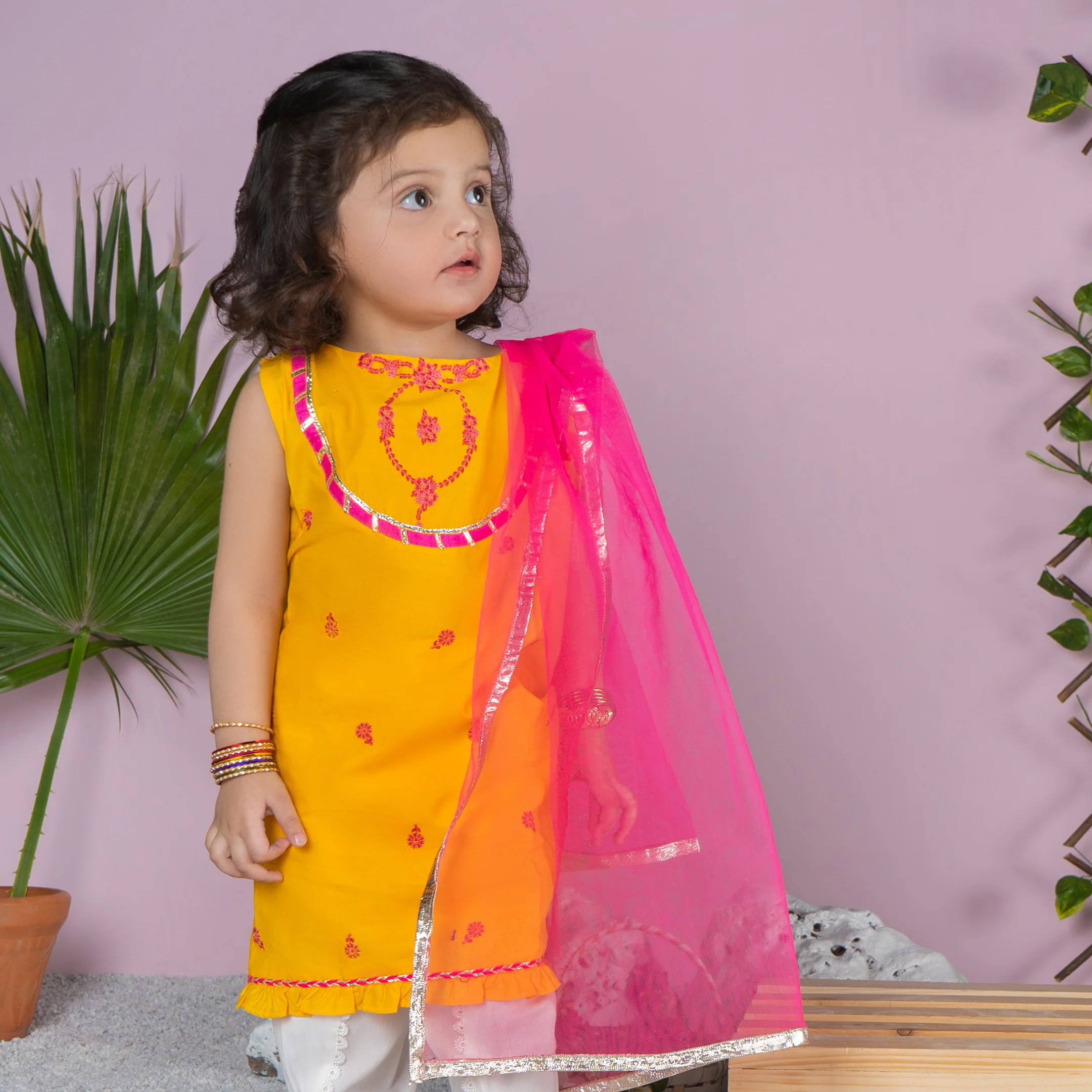 Dhaagay Amber Yellow Flared Tunic 3 Piece - Image 6