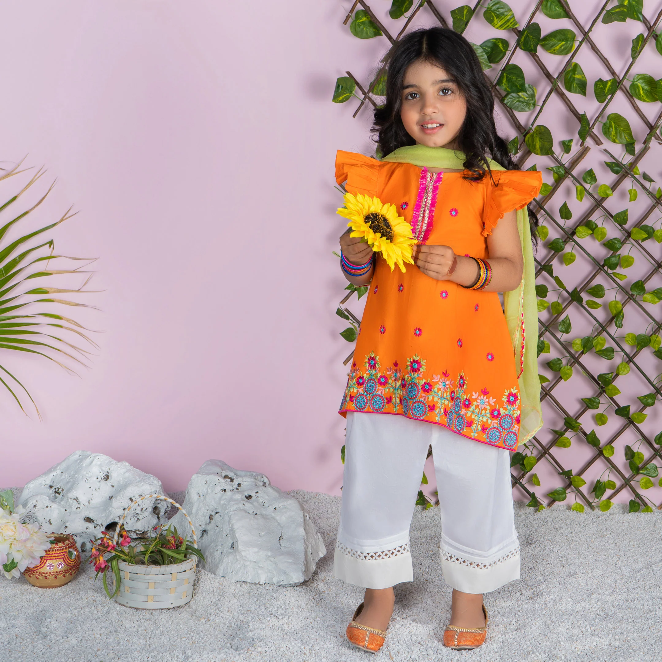 Dhaagay Orange Flared Tunic Outfit - Image 5