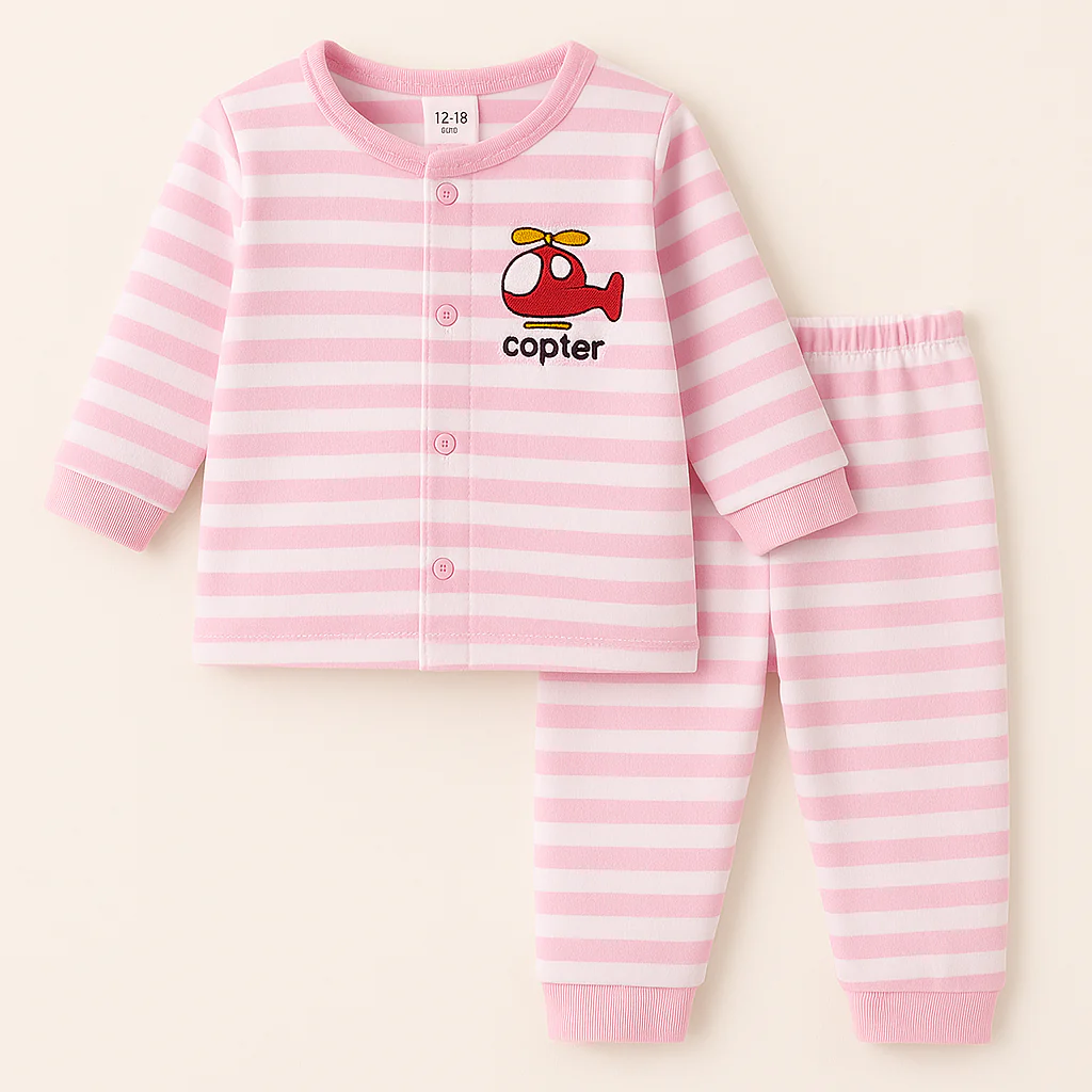 Fleece Baby Night Suit Pink And White - Sunshine