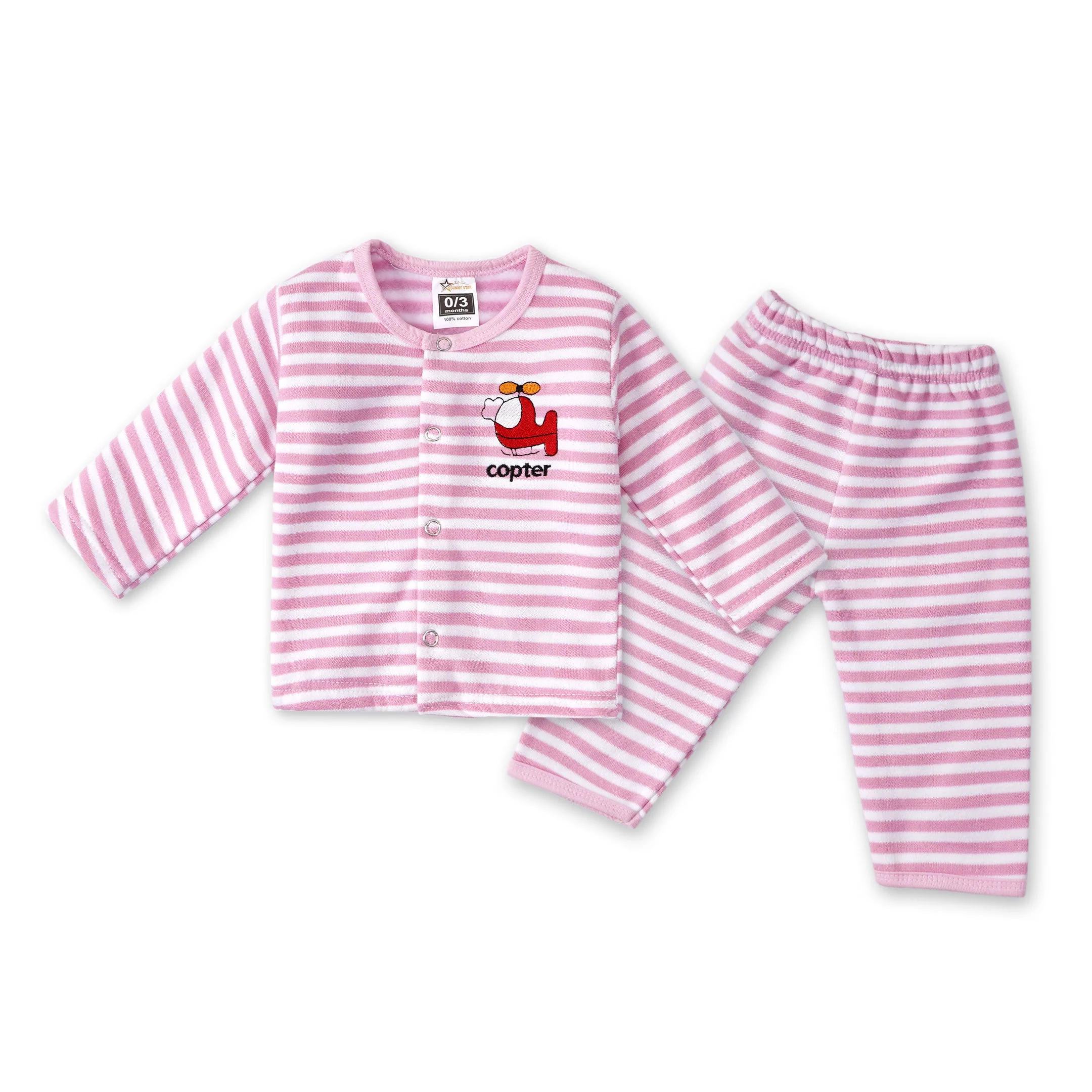 Fleece Baby Night Suit Pink And White - Sunshine - Image 3