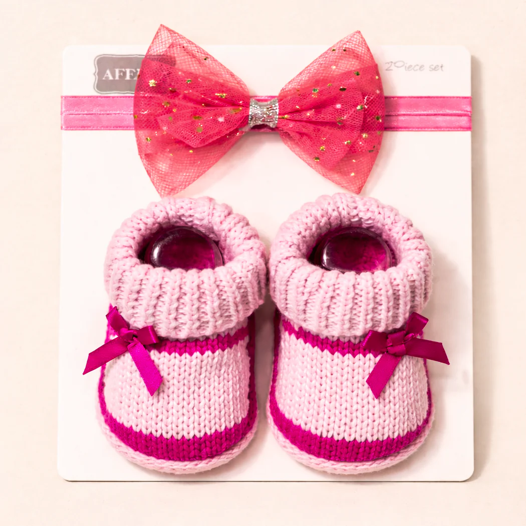 Girls 2 Pcs Headband & Booties Set Bow Pink - Sunshine