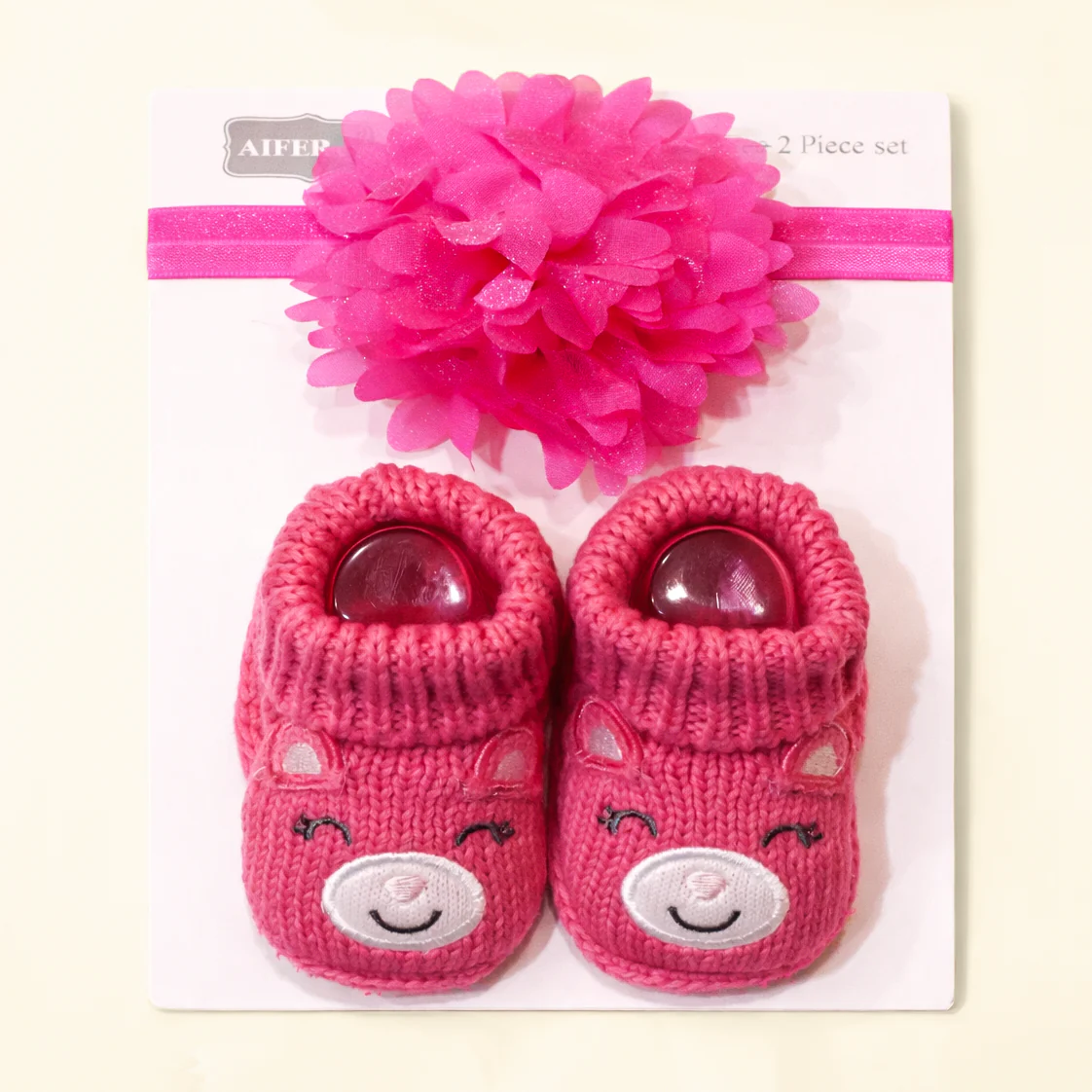 Girls 2 Pcs Headband & Booties Set Bunny Dark Pink - Sunshine