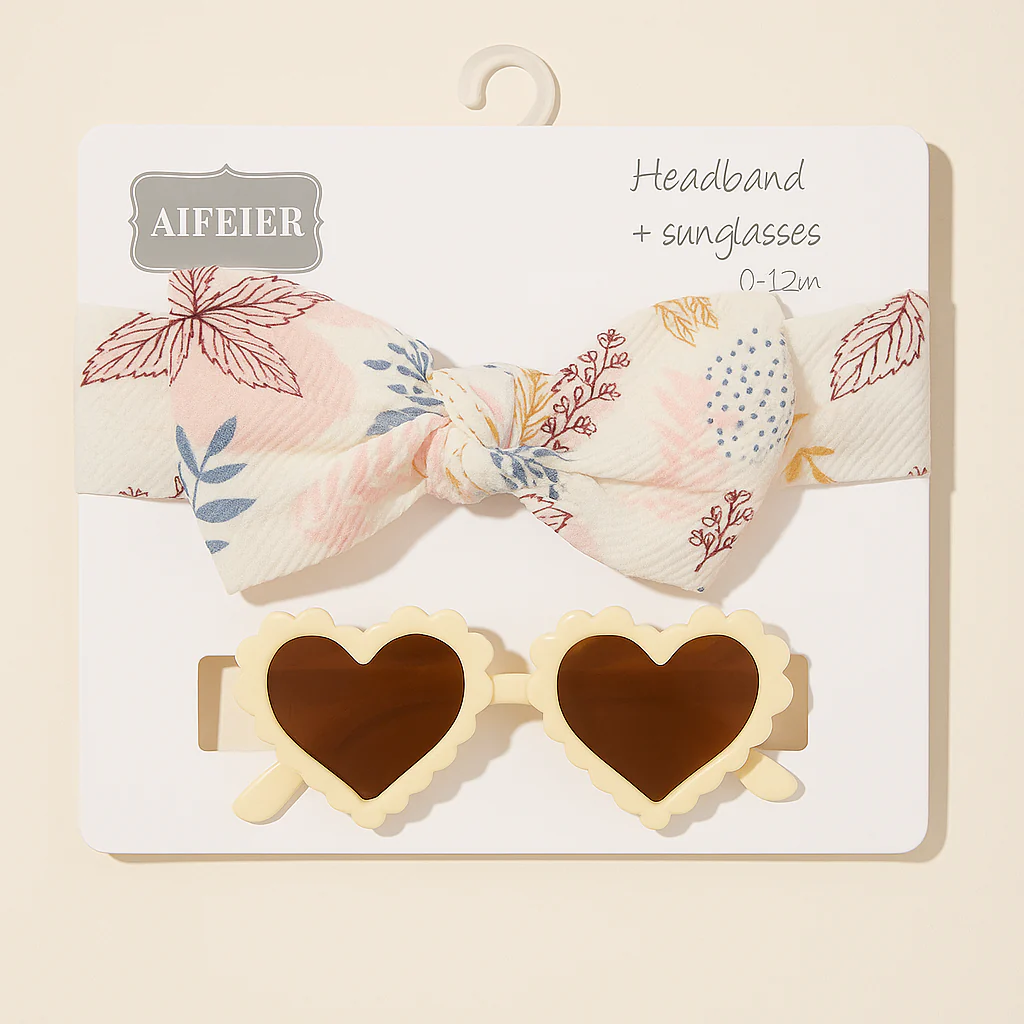 Girls 2 Pcs Headband & Glasses Heart Off White - Sunshine