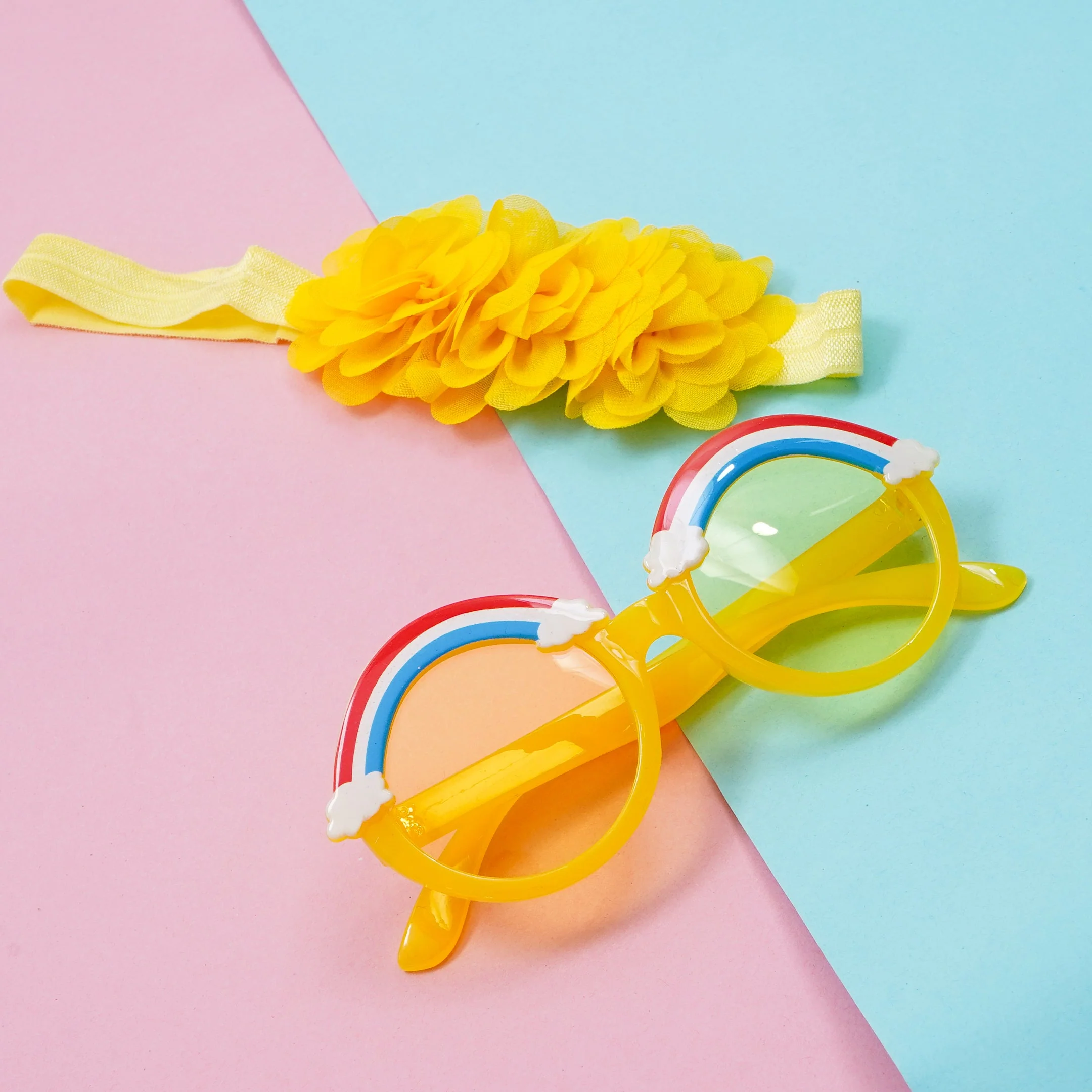 Girls 2 Pcs Headband & Glasses Set Rainbow Yellow - Sunshine