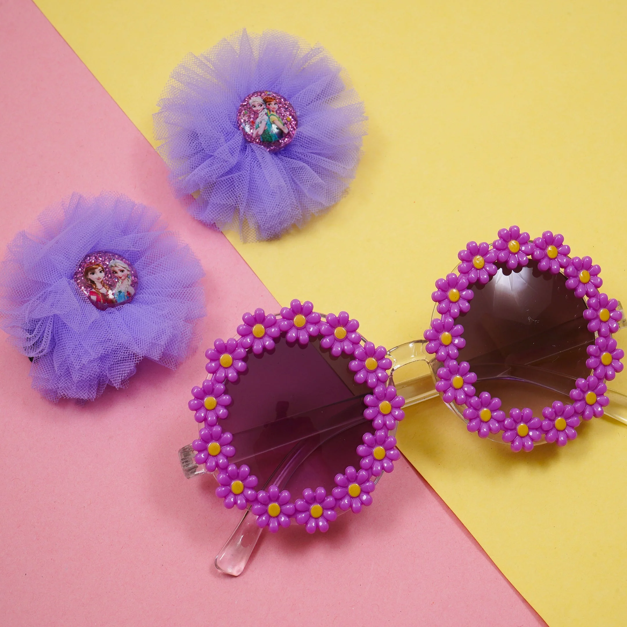 Girls 2 Pcs Set Head Pins & Glasses Purple - Sunshine