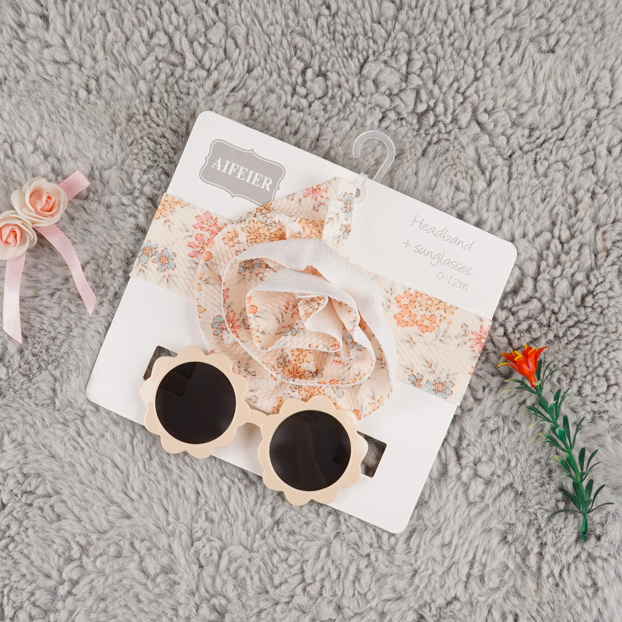 Girls 2 Pcs Headband & Glasses Beige - Sunshine
