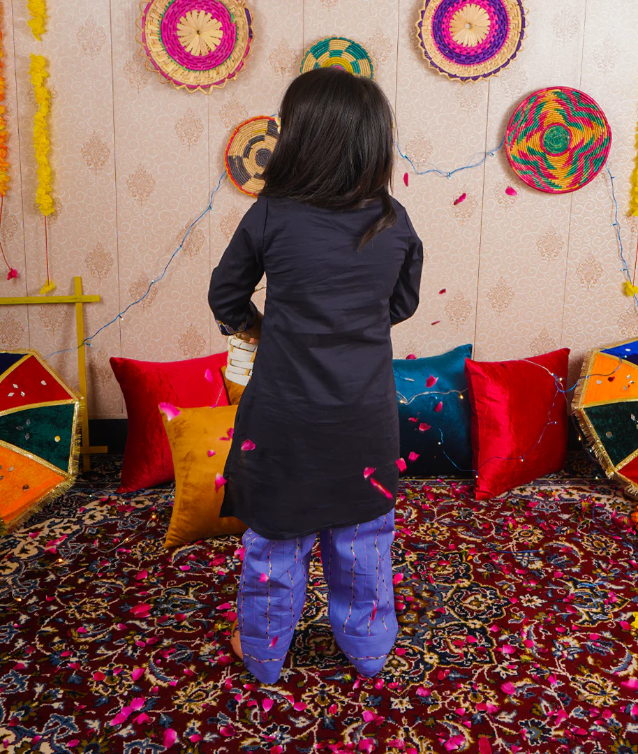 Girls 2Pcs Embroidered Ethnic Dress Set Black - Topse - Image 12