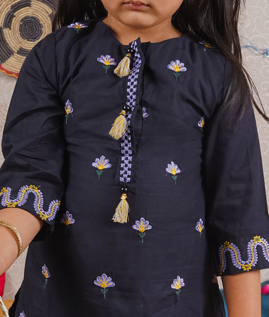 Girls 2Pcs Embroidered Ethnic Dress Set Black - Topse - Image 3