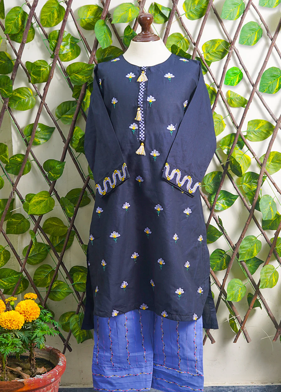 Girls 2Pcs Embroidered Ethnic Dress Set Black - Topse - Image 4