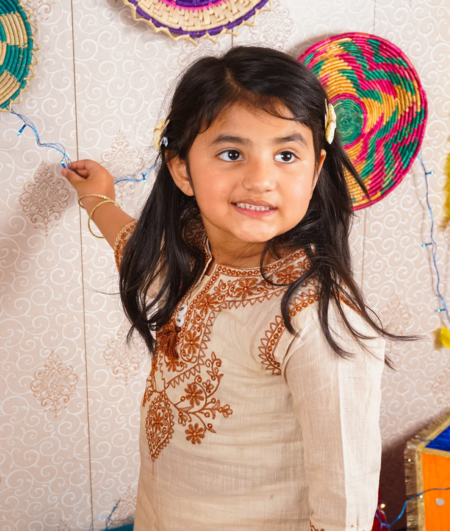 Girls 2Pcs Embroidered Ethnic Dress Set Light Brown - Topse - Image 2