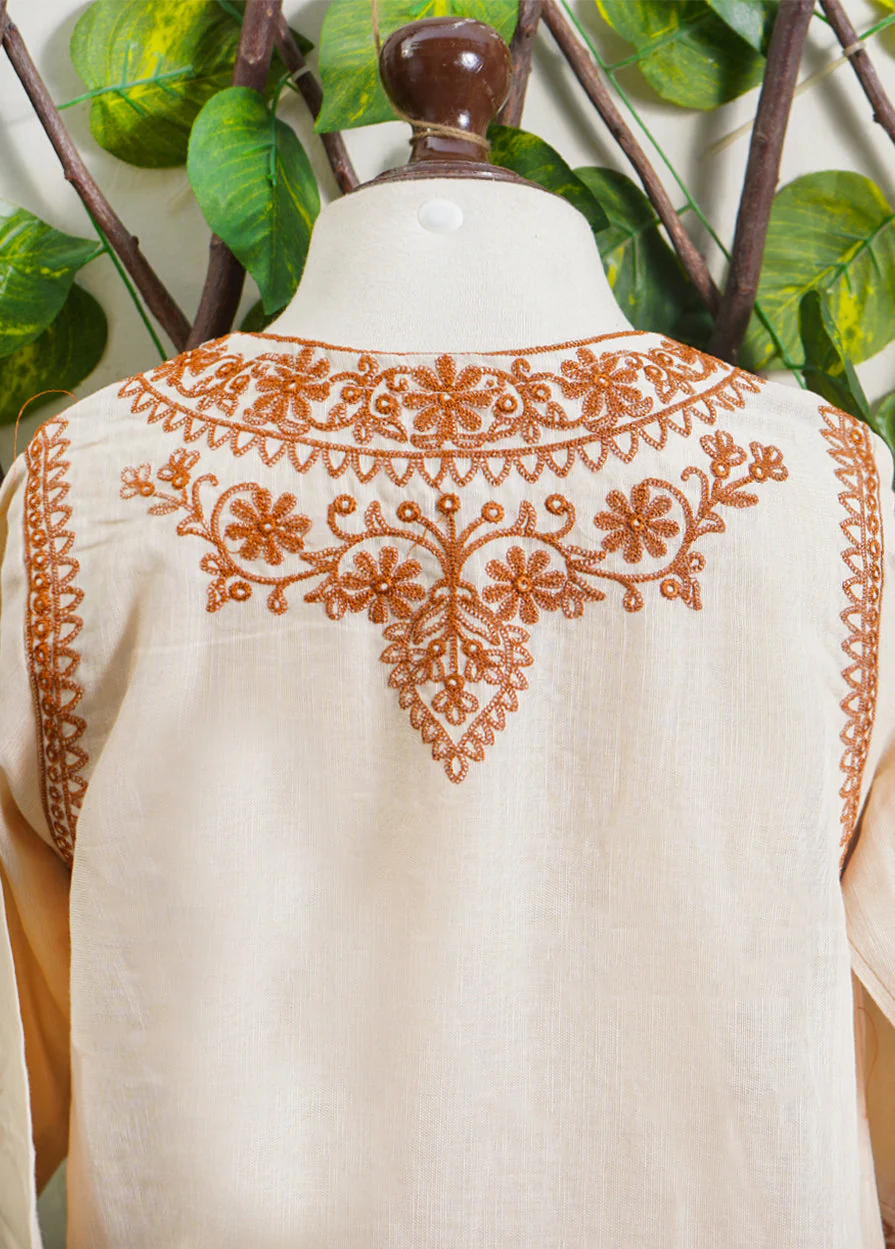 Girls 2Pcs Embroidered Ethnic Dress Set Light Brown - Topse - Image 8