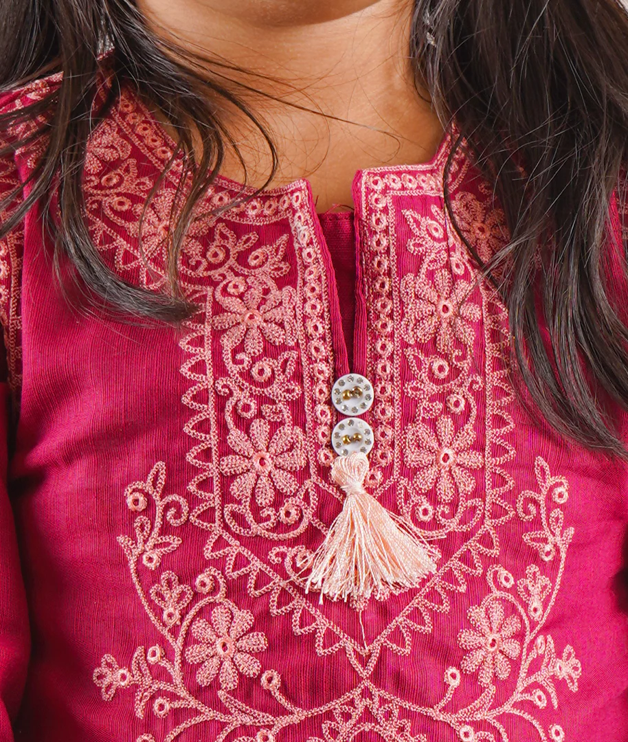 Girls 2Pcs Embroidered Ethnic Dress Set Maroon - Topse - Image 3