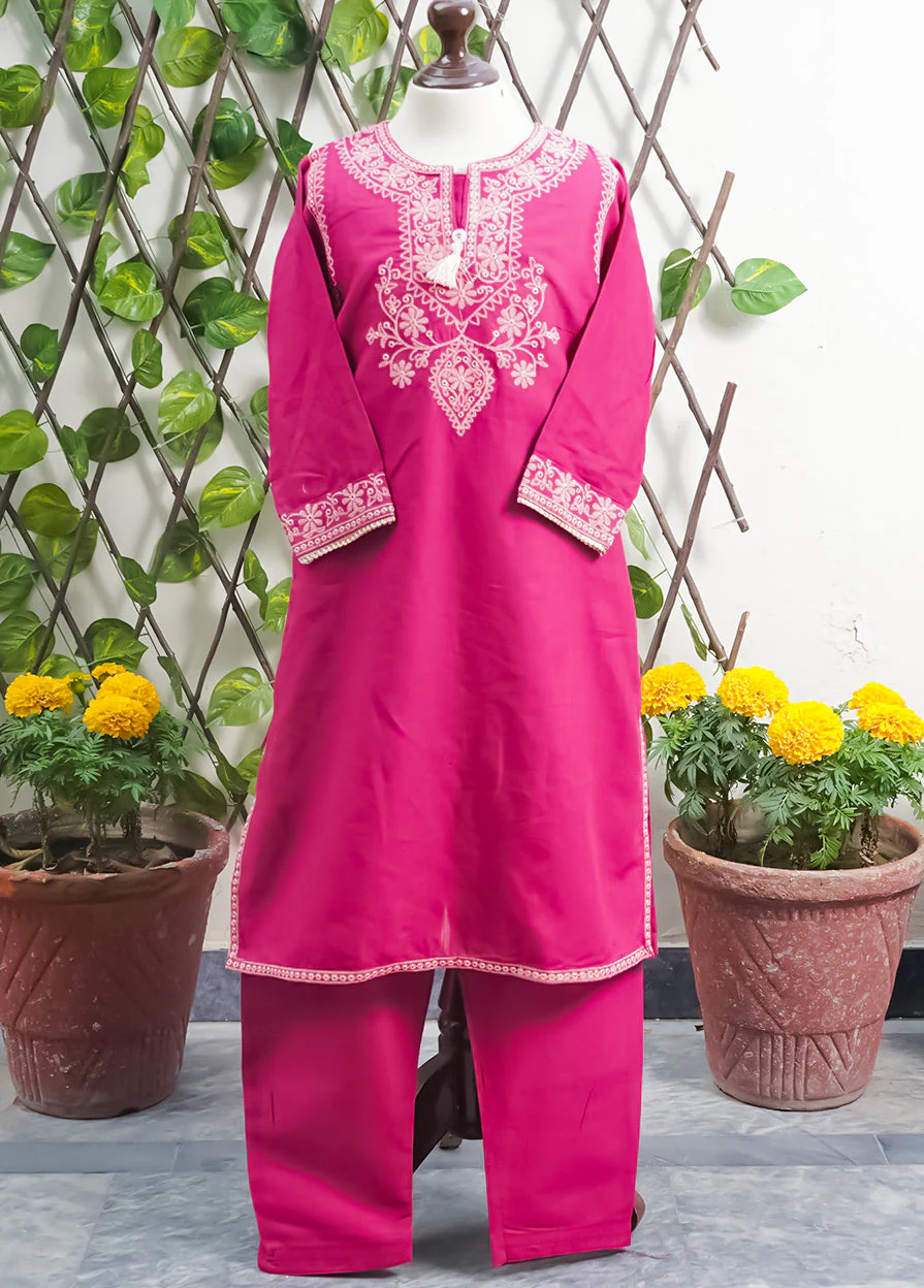 Girls 2Pcs Embroidered Ethnic Dress Set Maroon - Topse - Image 4