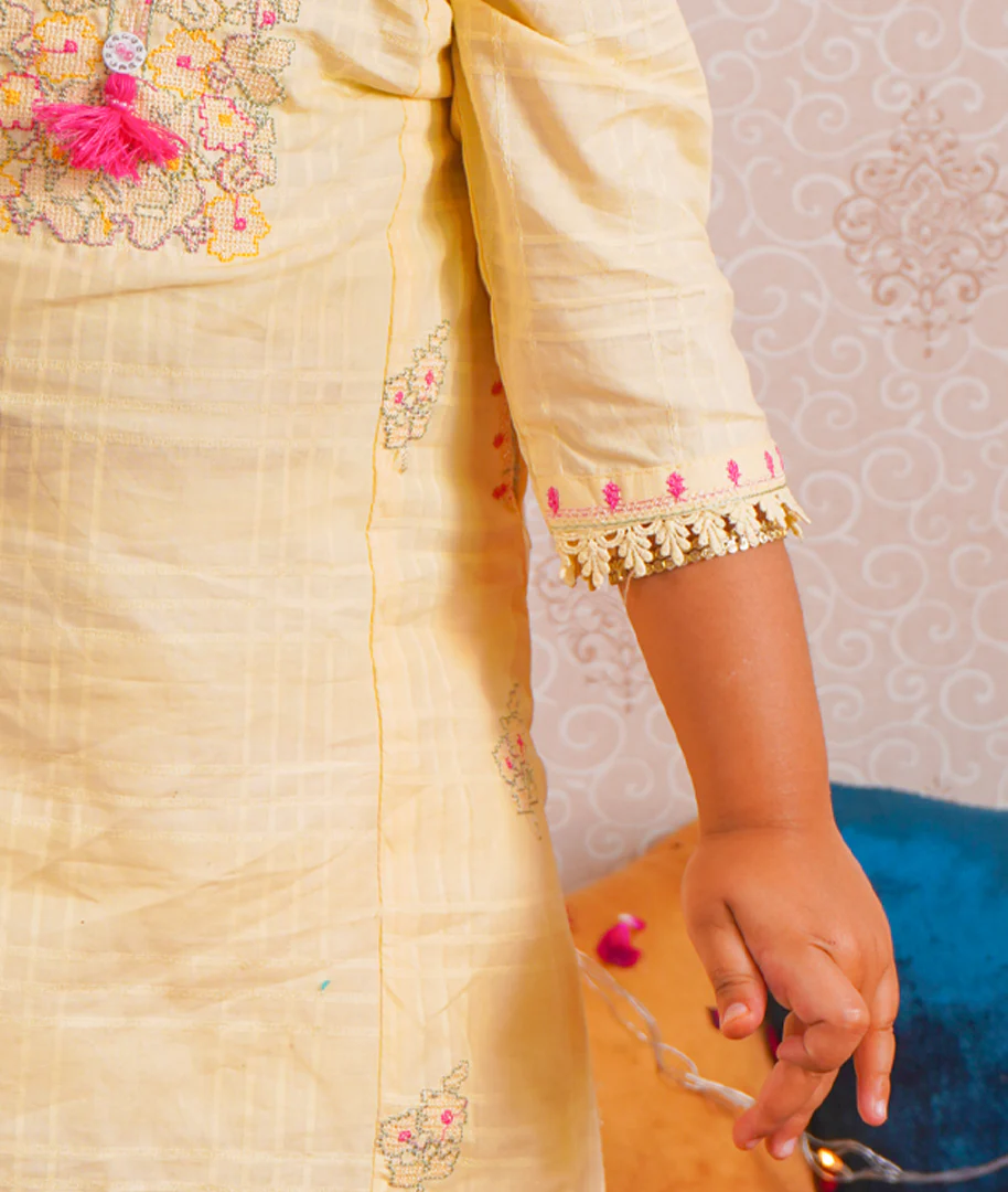 Girls 2Pcs Embroidered Ethnic Dress Set Yellow - Topse - Image 12