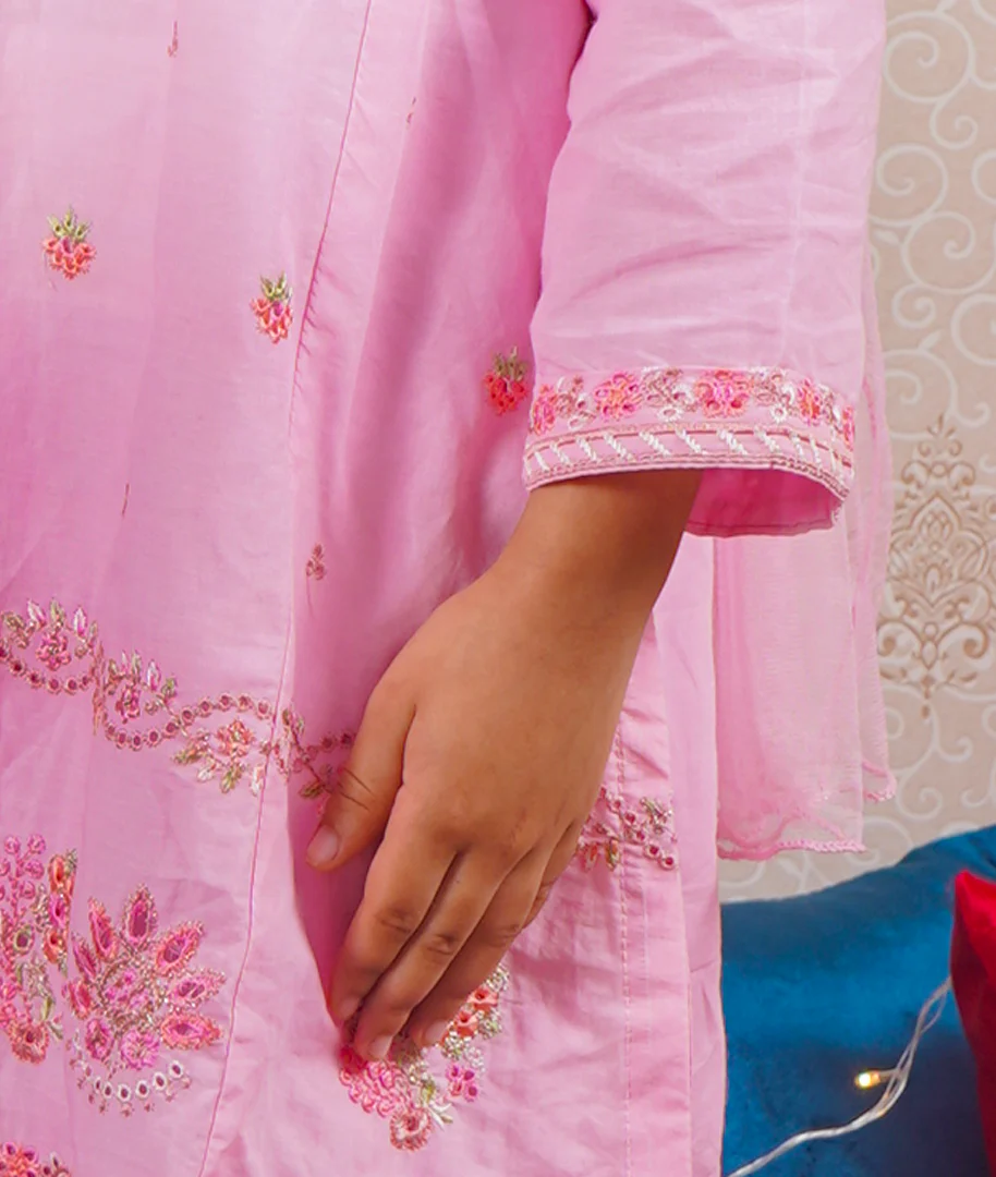 Girls 3Pcs Embroidered Ethnic Dress Set Pink - Topse - Image 12