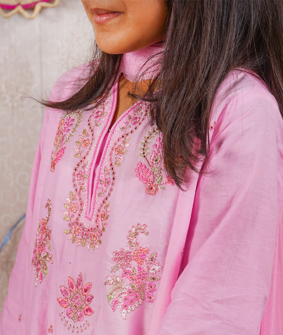 Girls 3Pcs Embroidered Ethnic Dress Set Pink - Topse - Image 3