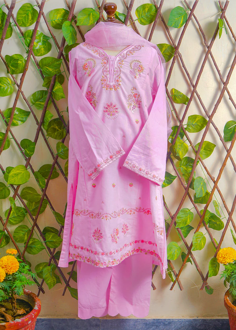 Girls 3Pcs Embroidered Ethnic Dress Set Pink - Topse - Image 5
