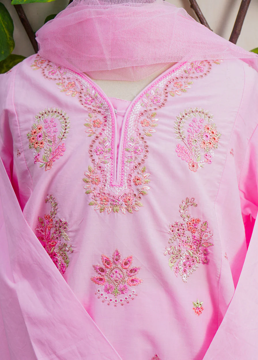 Girls 3Pcs Embroidered Ethnic Dress Set Pink - Topse - Image 6
