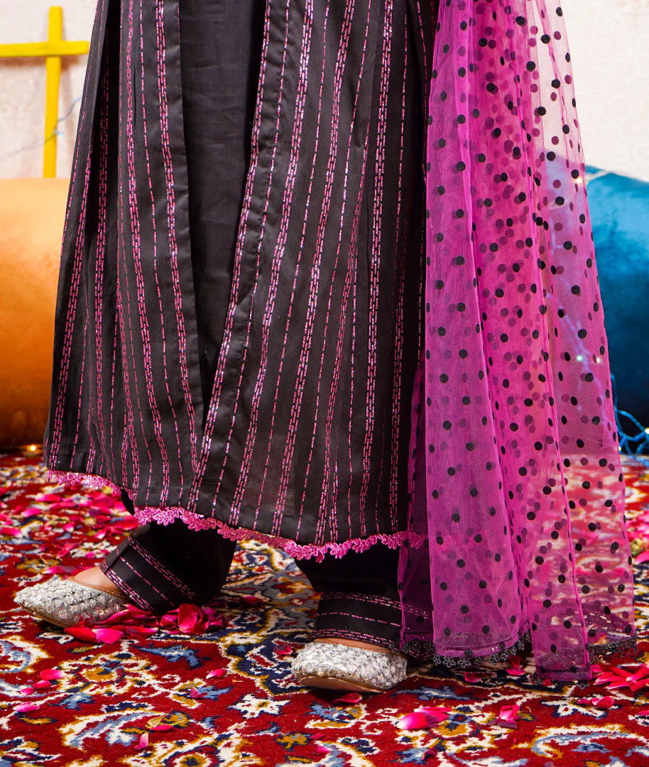 Girls 3Pcs Long Koti Gown Dress Purple - Topse - Image 14