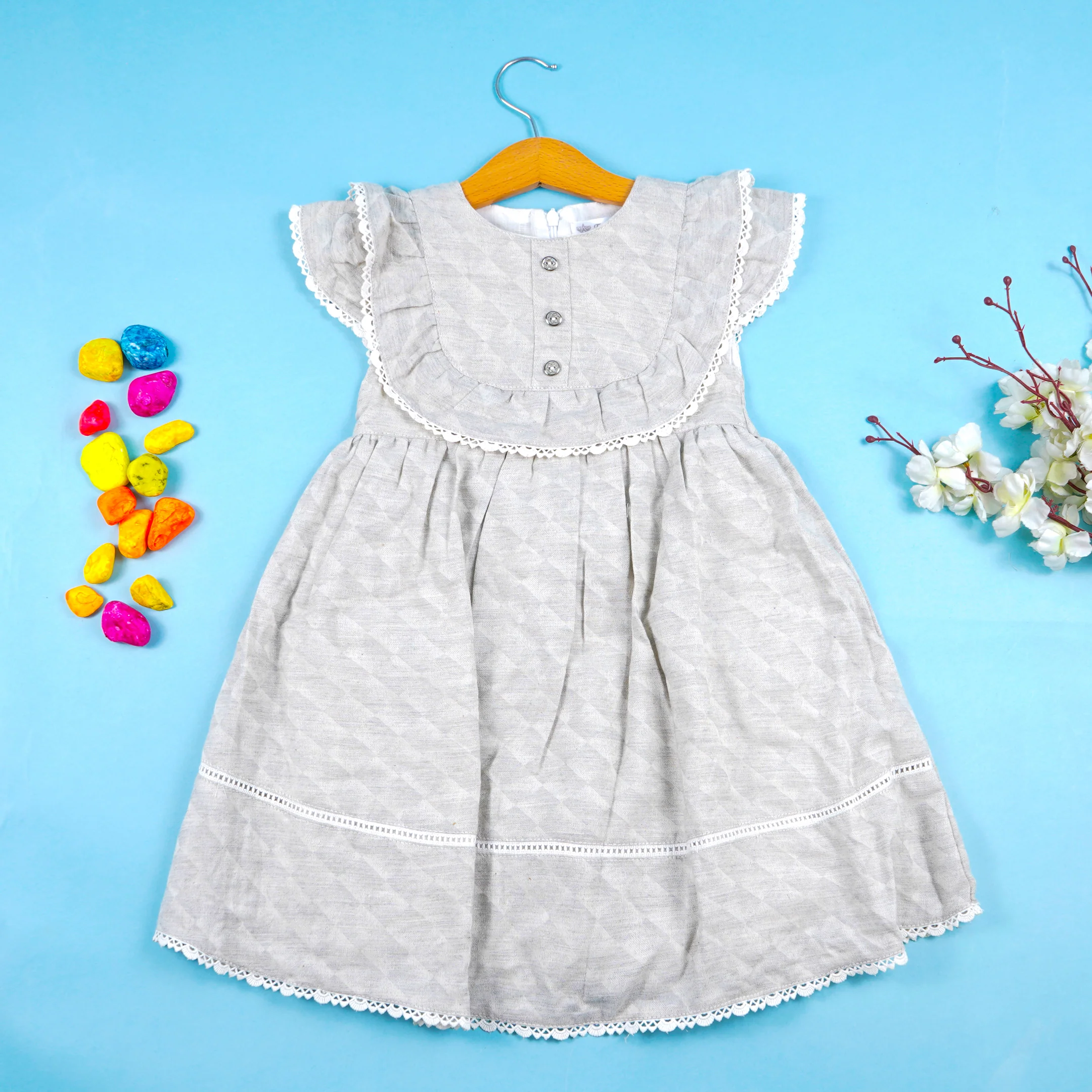 Girls Cotton Frock Grey - Mini Charm