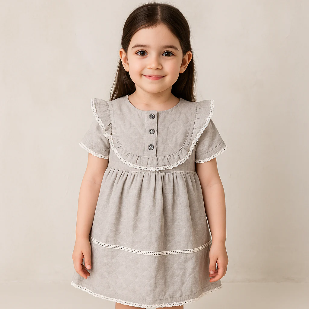 Girls Cotton Frock Grey - Mini Charm - Image 2
